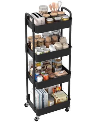 Carrello Cucina 4 Ripiani Sywhitta Ruote Nero