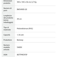 Piscina gonfiabile bestway misure 305x183x56 + acc
