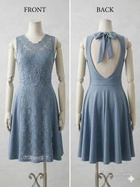 Abito elegante azzurro polvere e inserto in pizzo