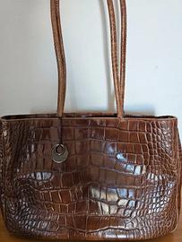 Borsa a spalla Furla marrone effetto coccodrillo