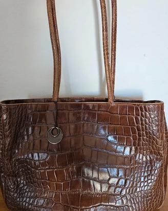 Borsa a spalla Furla marrone effetto coccodrillo