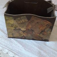 porta riviste  legno  decoupage 