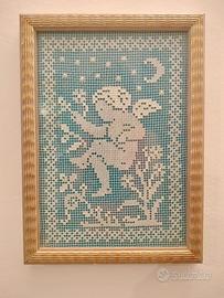 Quadretto con putto Angelo Custode in filet
