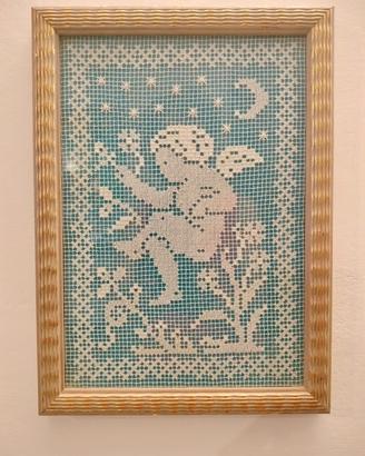 Quadretto con putto Angelo Custode in filet