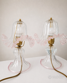 Coppia lampade vintage in vetro trasparente e rosa