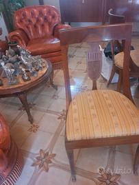 Set tavolo ovale e sedie in marmo e legno