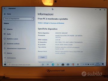 Netbook Packard Bell SSD 10 pollici