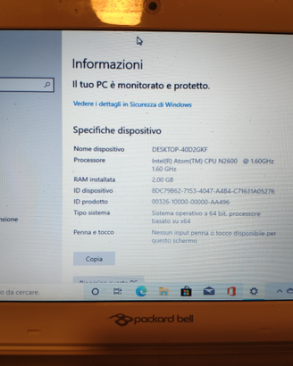 Netbook Packard Bell SSD 10 pollici