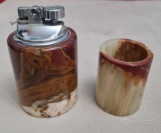 Set vintage accendino e portasigarette in Onice 