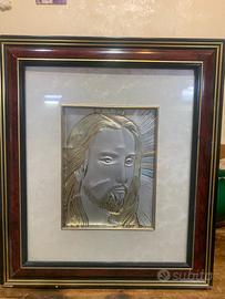 Quadro gesù in argento satinato