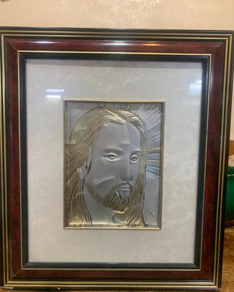 Quadro gesù in argento satinato