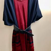 Abito effetto scamosciato+cardigan con frange