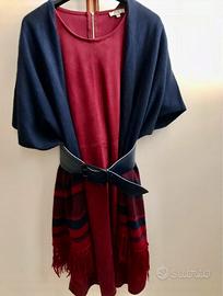 Abito effetto scamosciato+cardigan con frange