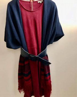 Abito effetto scamosciato+cardigan con frange