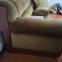 Divano vintage 3 posti in velluto verde e legno