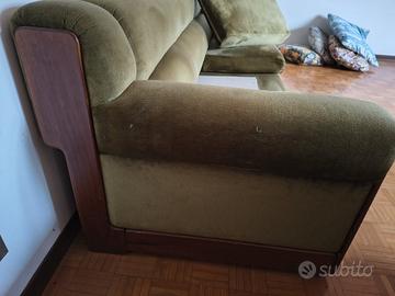 Divano vintage 3 posti in velluto verde e legno