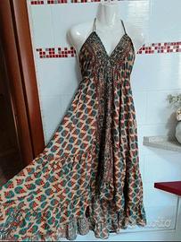 Abito boho chic 70%SETA con coda Tg.U
