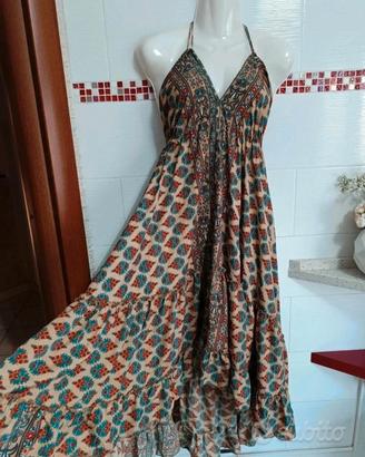 Abito boho chic 70%SETA con coda Tg.U