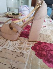 Sandali con tacco e plateau in Vera Pelle