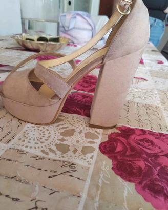 Sandali con tacco e plateau in Vera Pelle