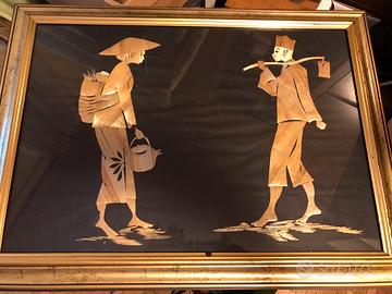 QUADRO ARTE ORIENTALE LINO NERO E BAMBOO