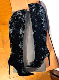 Stivali alti cuissard, velluto, tacco, nero, n.41