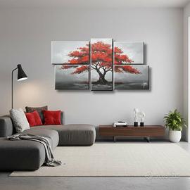 Quadro albero rosso dipinto a mano 120x65cm