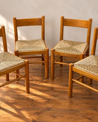 Sedie rustiche in legno con seduta impagliata