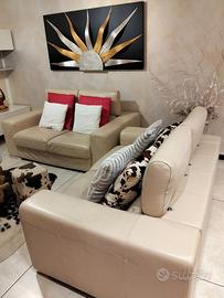 Coppia di divani in pelle Chateau d’Ax color crema