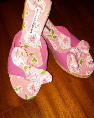 Ciabattine fucsia con zeppa conbipel