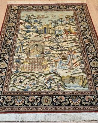 Tappeto persiano orientale Ghom pura seta fine