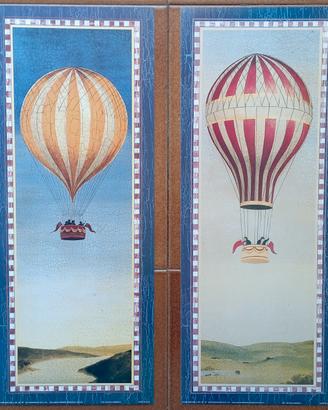 Coppia stampe vintage con Mongolfiere 20x50 