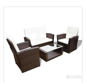 Set Divani Giardino Polyrattan marrone con cuscini