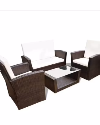 Set Divani Giardino Polyrattan marrone con cuscini