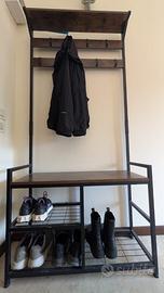 Mobile ingresso legno, attaccapanni con scarpiera