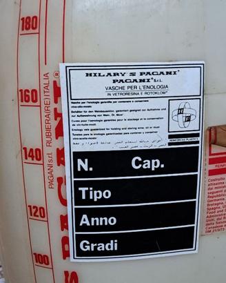 BOTTI ENOLOGIA VETRORESINA PAGANI 200 E 100 LITRI