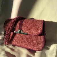 Borsa a tracolla in tweed bordeaux/rosato