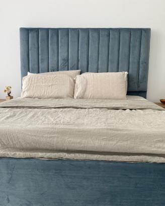 Luxury Blue Velvet California King Bed + Magniflex