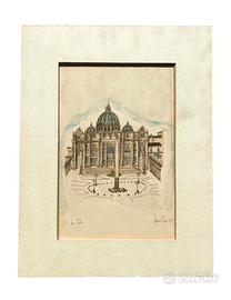 Acquerello originale San Pietro firma Sabino Ricci