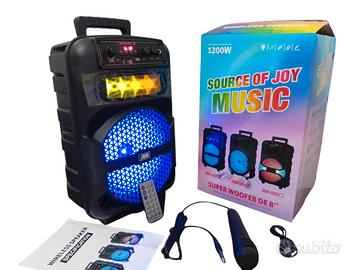 Cassa bluetooth portatile karaoke 1200 watt pmpo 