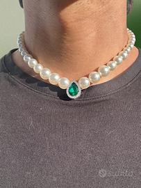 Collana di perle con pendente verde San Valentino