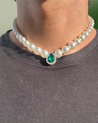 Collana di perle con pendente verde San Valentino