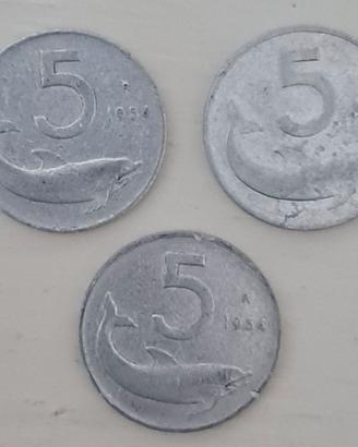 Monete  vecchie lire 5 / 10 e tre mezzi dollari