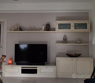 PARETE ATTREZZATA SOGGIORNO IN LEGNO MASSELLO BIAN