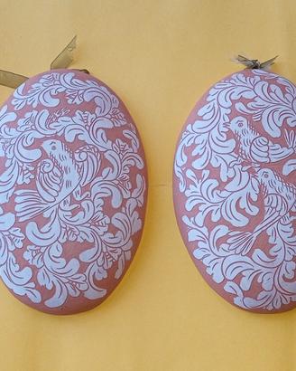 Coppia terrecotte da parete decorate a mano  