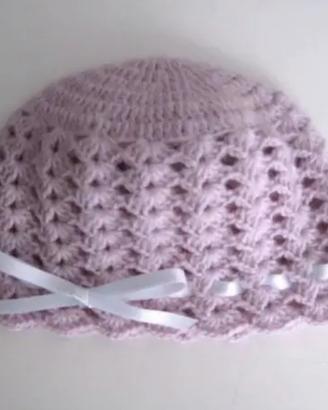 Cappellino Neonata Lana Uncinetto Handmade 