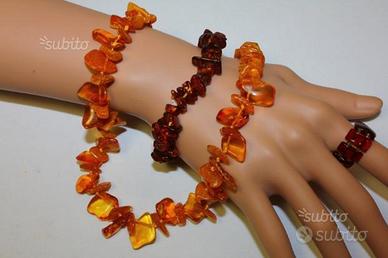 Parure ambra naturale collana anello bracciale