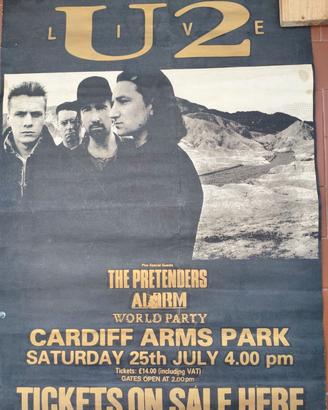 U2 Poster Tour 1987 Cardiff Park G.B. Originale