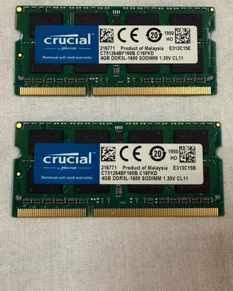 RAM CRUCIAL 8Gb (2X4Gb) DDR3L 1600 Mhz Sodimm