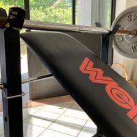 Allenamento: panca, bilanciere, manubri e pesi